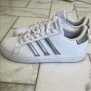 Adidas Grand Court White and Silver Sneakers